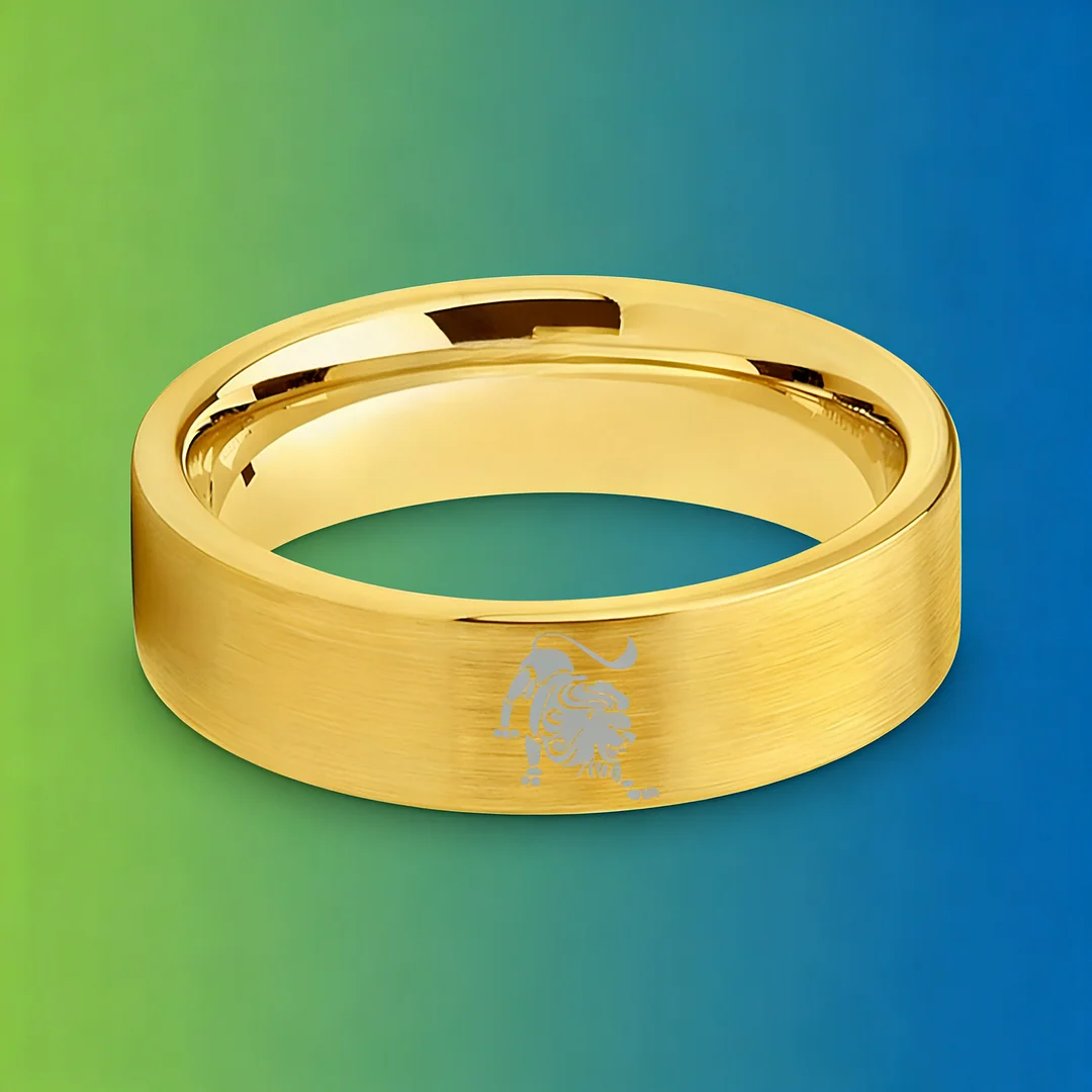 Mens Womens Flat Leo Tungsten Carbide Rings Gold Couple Wedding Band Top Comfort Fit 4MM 6MM 8MM