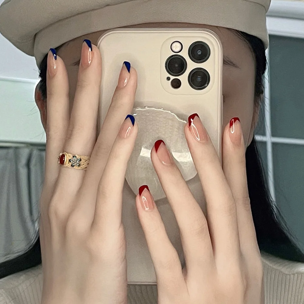 Press on nails  24pcs/box fake nails french manicure oval head white and silver rim design artificial nails with glue for girls-Nail Inspo