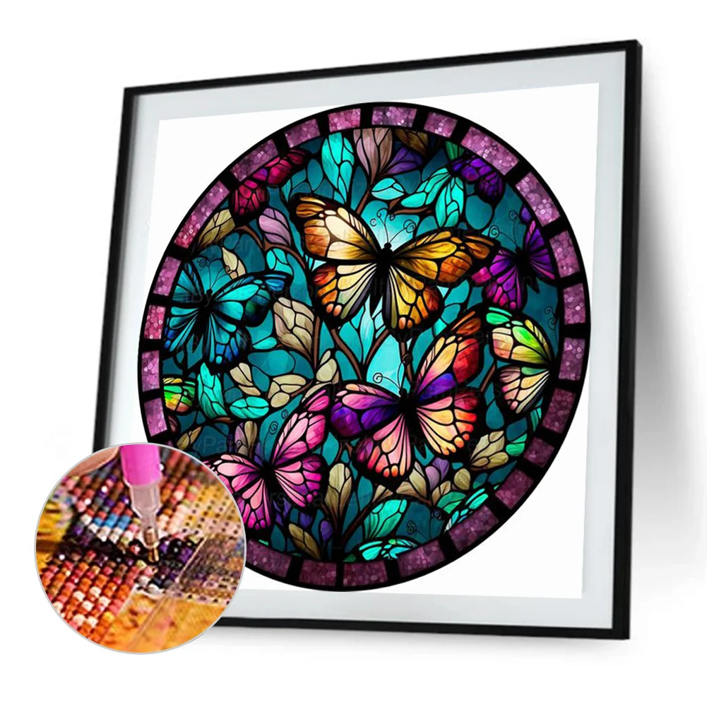 Diamond Painting - Full Round Drill - Stained Glass Butterfly(30*30cm)