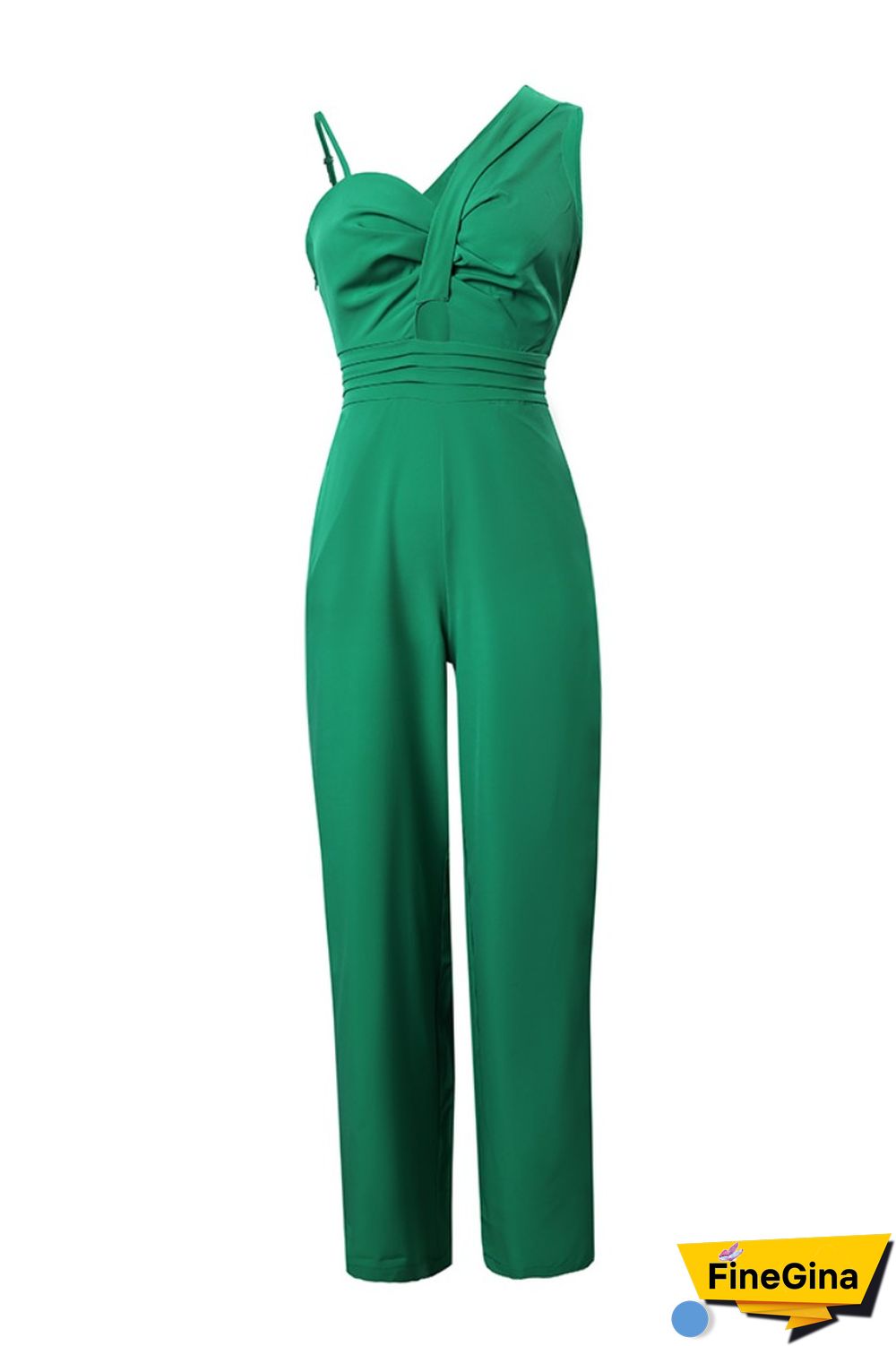 Green Casual Solid Hollowed Out Backless Spaghetti Strap Regular Jumpsuits