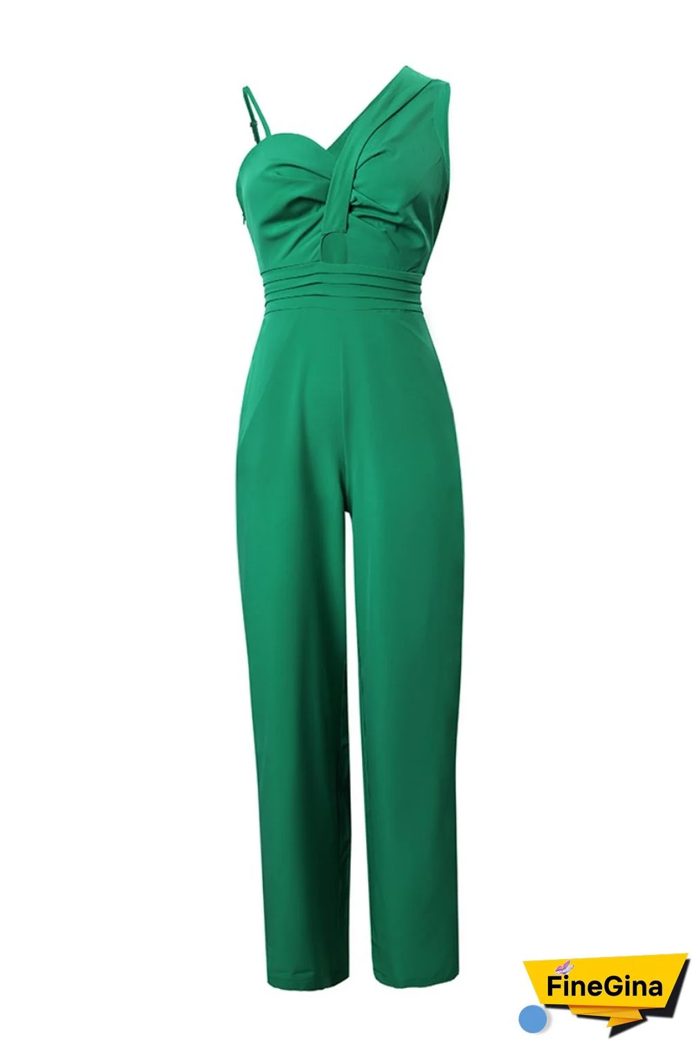 Green Casual Solid Hollowed Out Backless Spaghetti Strap Regular Jumpsuits