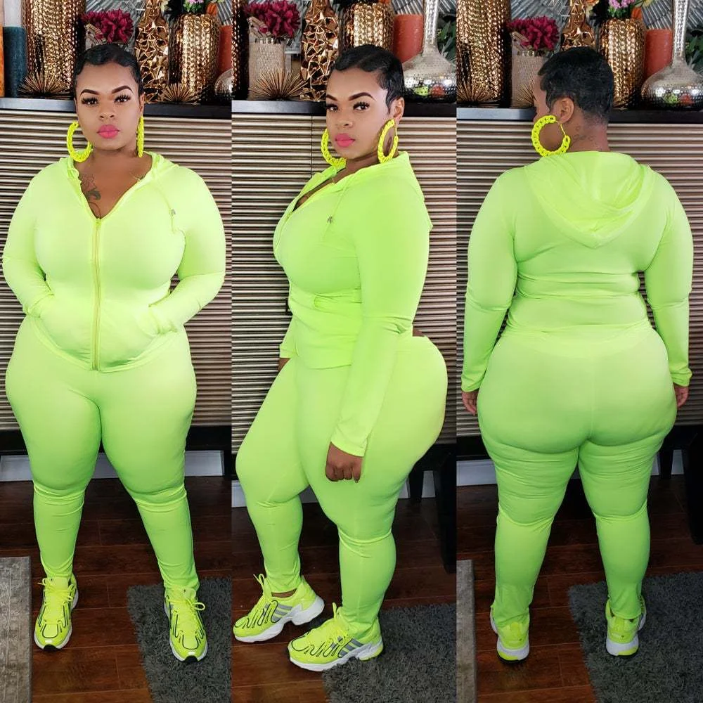 Plus Size Clothes XL-5XL Two Piece Set Women Zipper Up Top Leggings High Strech Fitness Outfitactive Wear Wholesale Dropshpping