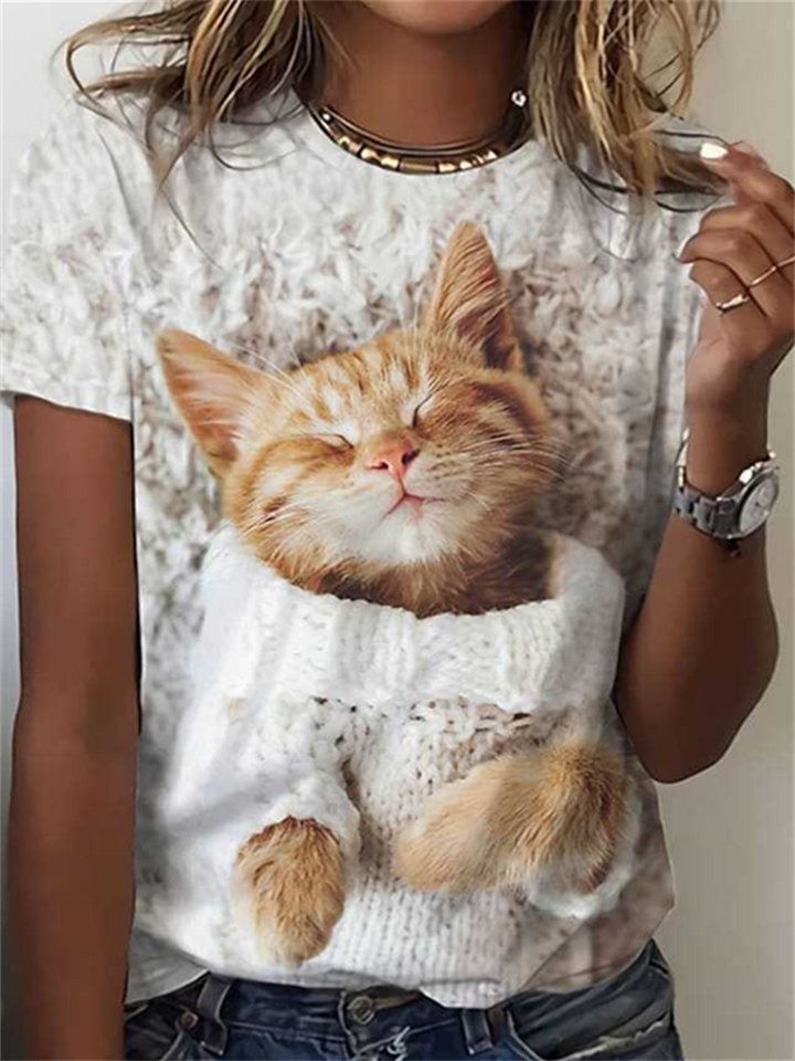 Fashion Round Neck Print Tops Women's 3D T-shirt Digital Printing