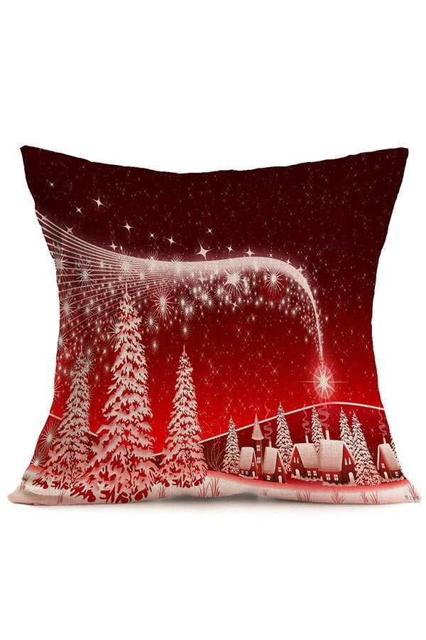 Home Decor Snow Christmas Trees Print Throw Pillow Cover White-elleschic