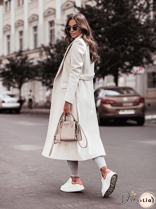 Autumn and Winter Simple Long-Sleeved V-Neck Tie Jacket