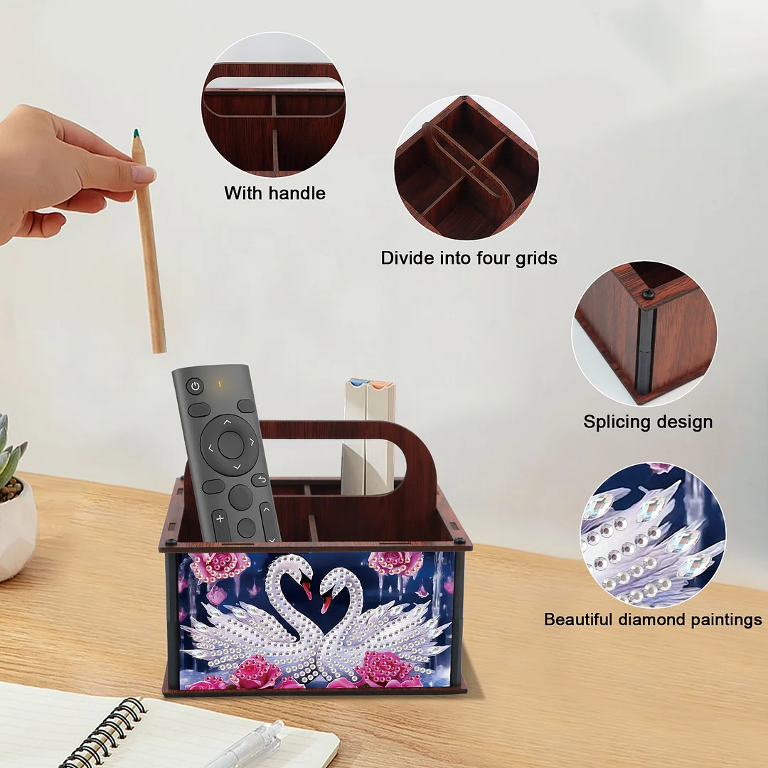 DIY Rose Swan Wooden Diamond Painting Handheld Storage Box Kit Tabletop Decor
