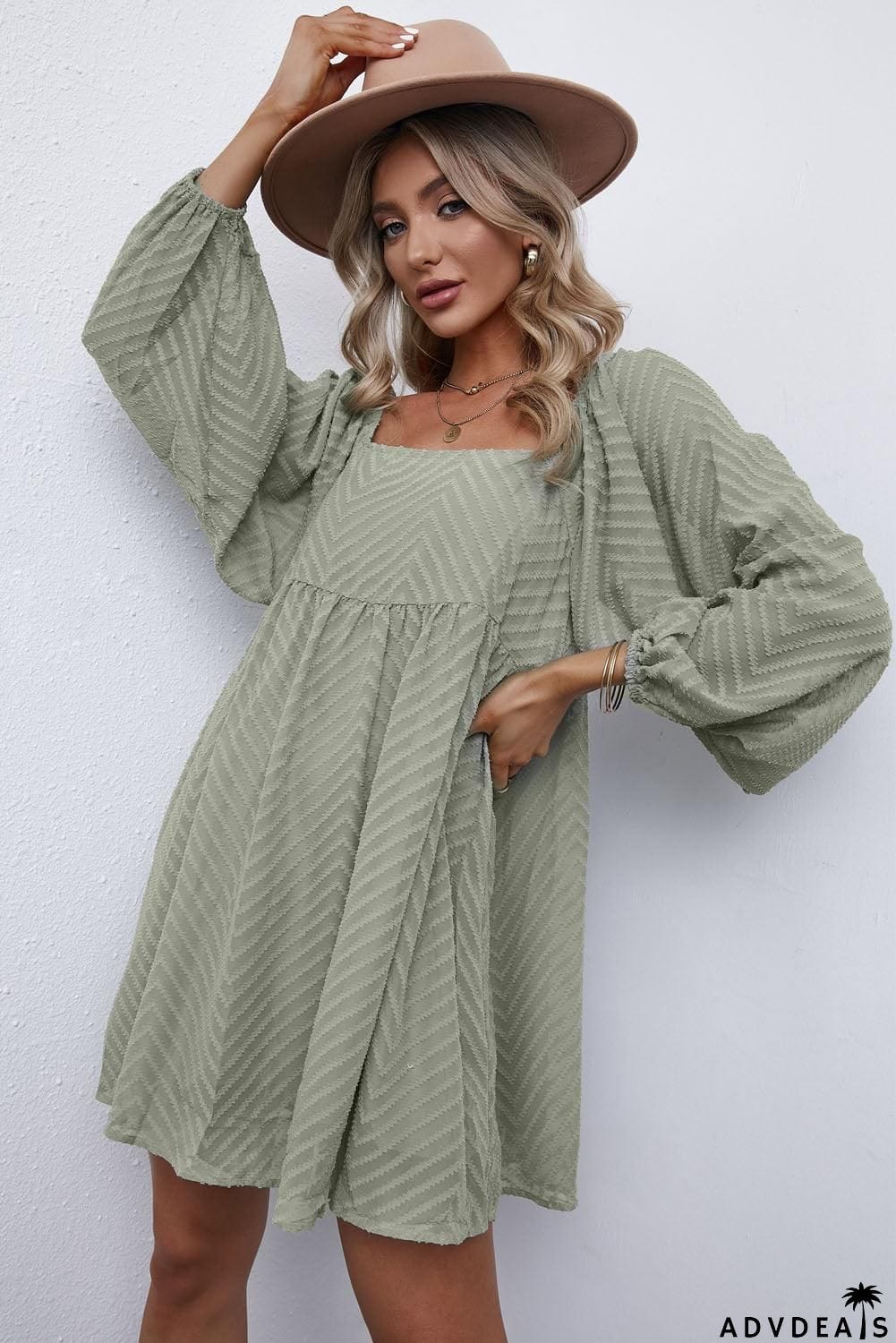 Textured Square Neck Mini Dress