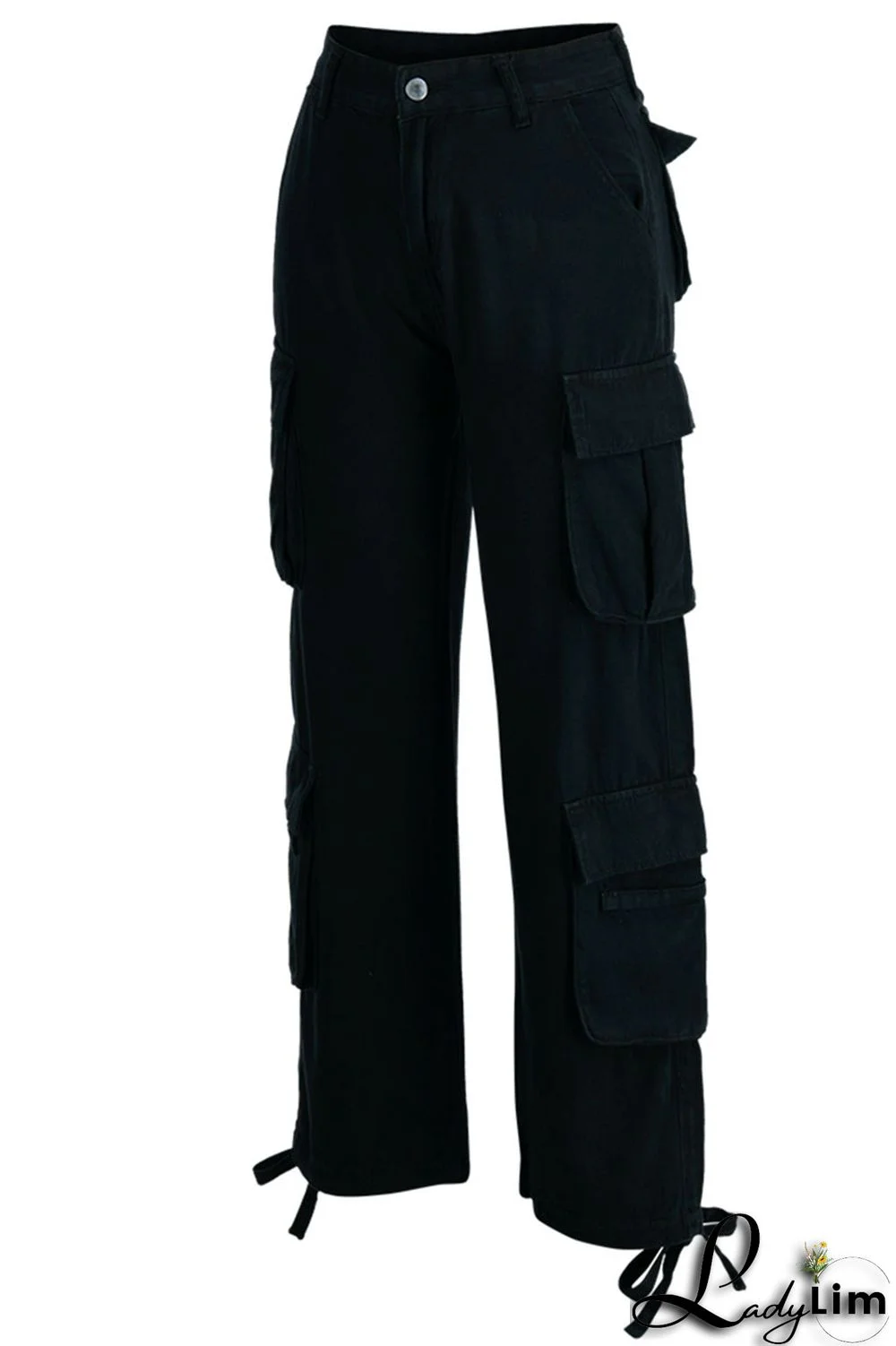 Green Street Solid Patchwork Pocket High Waist Straight Solid Color Bottoms