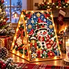 DIY Wooden Diamond Painting Pearl Tent House with Lights, Holiday Tabletop Art Craft Kit with String Lights, Christmas Home Decor Gift