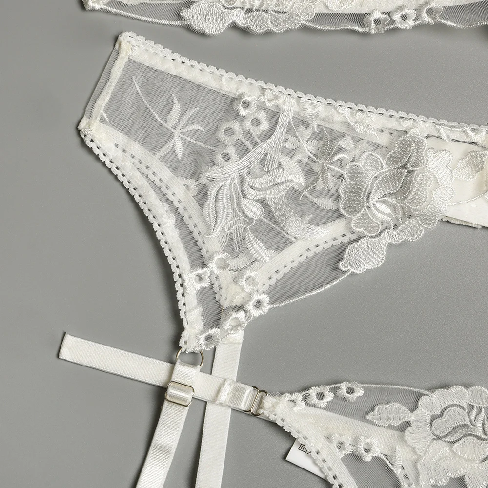 Billionm Bra and Panty Set Women Underwear Lace Lingerie 3pcs Open Cup See Through Thong Floral Embroidery Underwear Transparent Bra Set