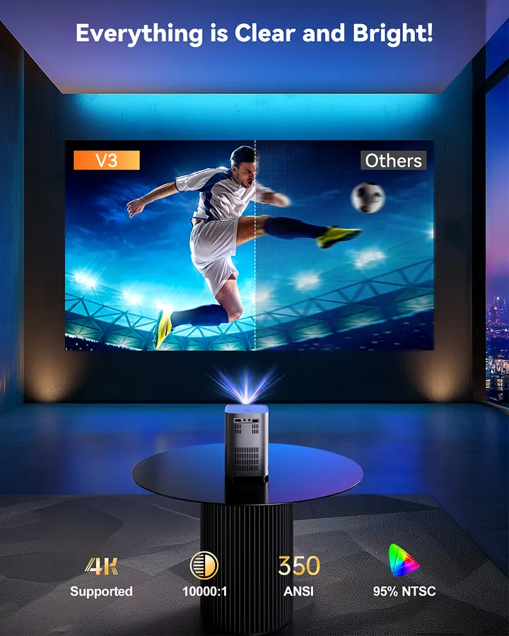 Mini Proiettore 4K Supporta, Smart Projector 5G WiFi 6 BT 5.4, Mini Proiettore Full HD 1080P Supporta 200ANSI 8000L Auto Orizzontale Trapezoid Correction