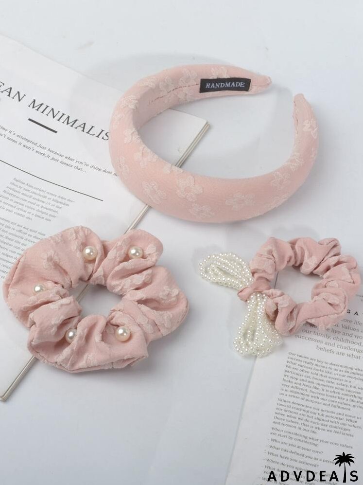 3pcs Flower Pattern Faux Pearl Decor Hair Accessory Set