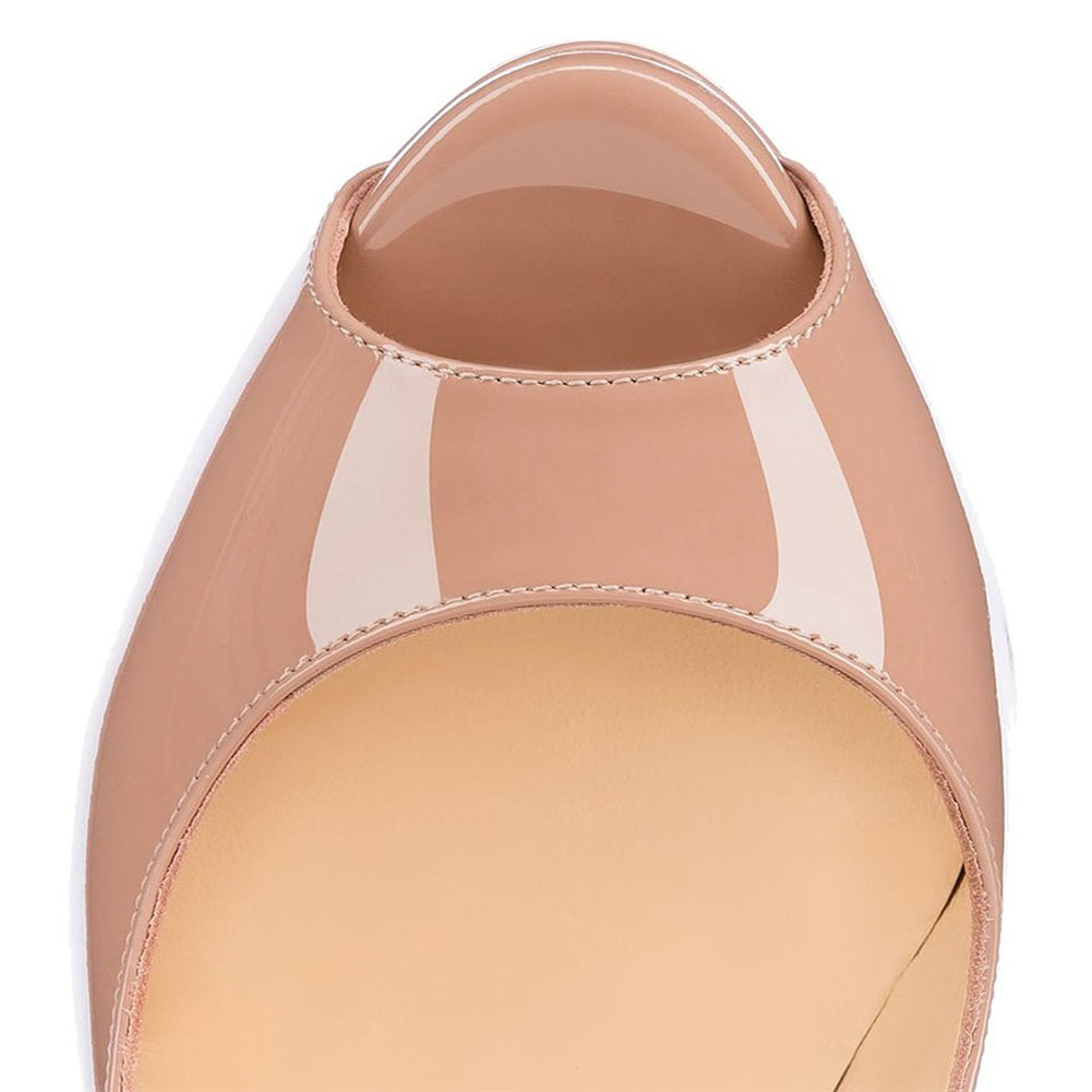 150mm Red Bottom Sky High Platform Pumps Cream Patent-MERUMOTE