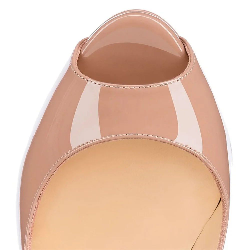 150mm Red Bottom Sky High Platform Pumps Cream Patent-MERUMOTE