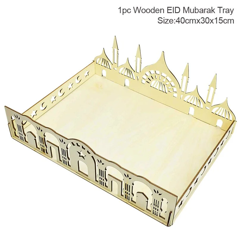 Wooden Eid Mubarak Decoration for Home Islamic Ramadan Kareem Muslim Party Decor Eid Food Tray Ramadan Mubarak Gifts Eid Al Adha