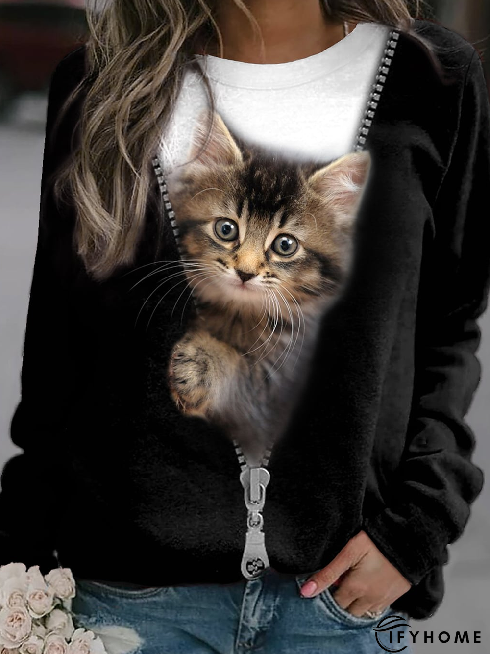 Cat Loose Crew Neck Casual Sweatshirt | IFYHOME