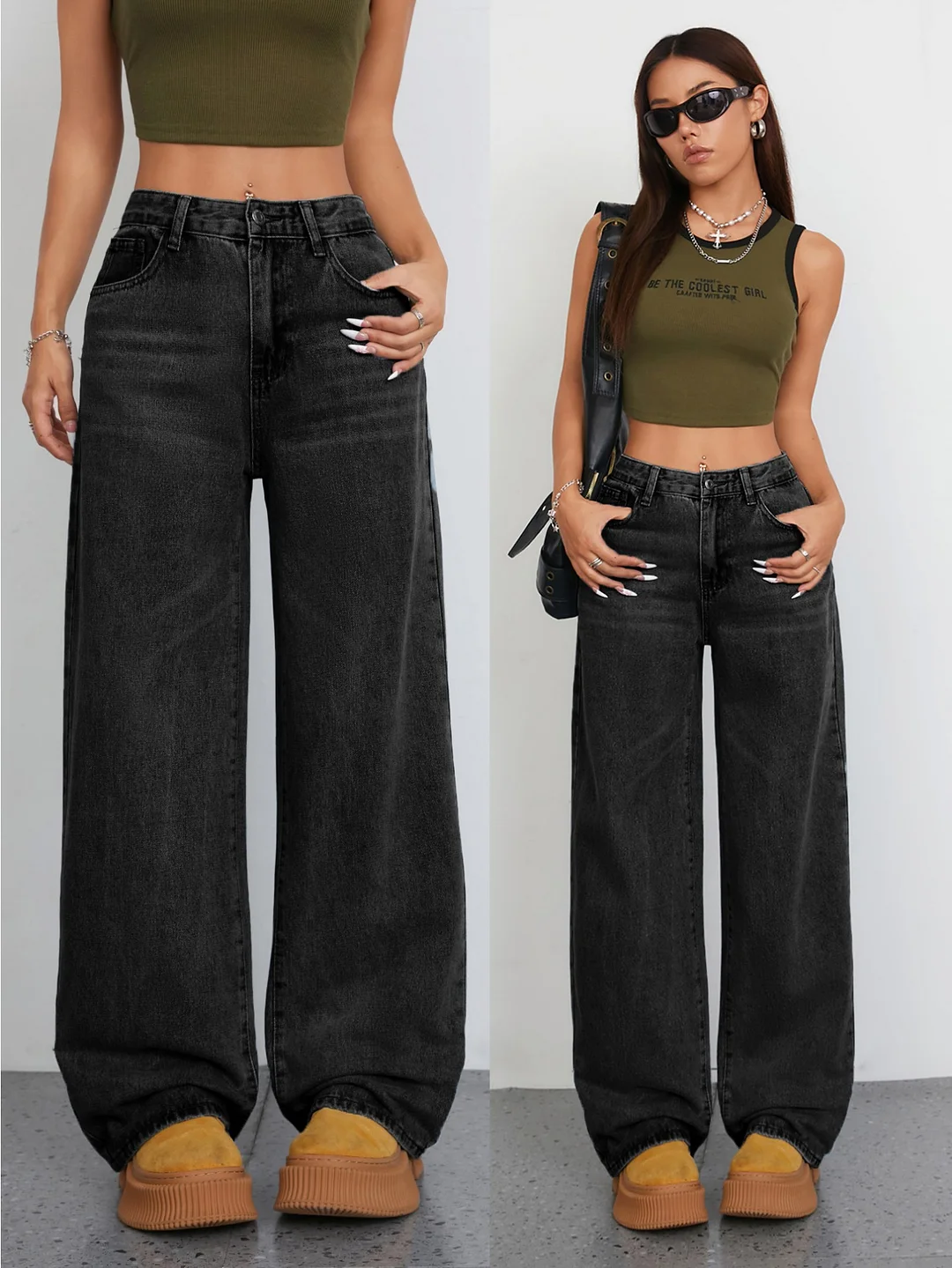 Wide Leg Jeans For Women Casual High Waist Baggy Jeans Denim Pant | IFYHOME