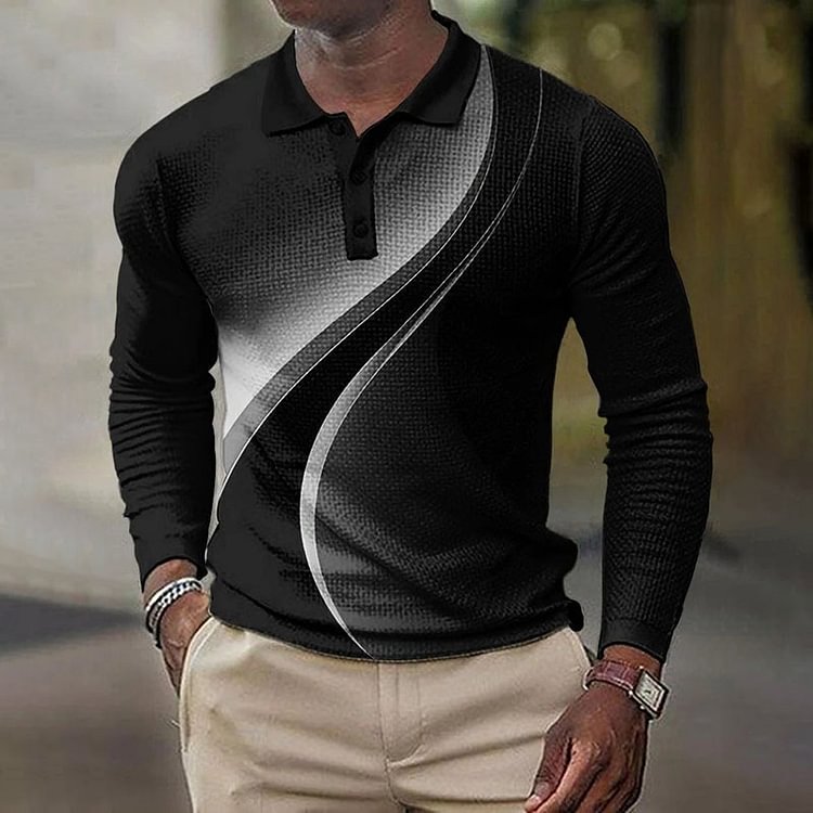 Hiboyz Men's Gradient Casual Long Sleeve Polo Shirt