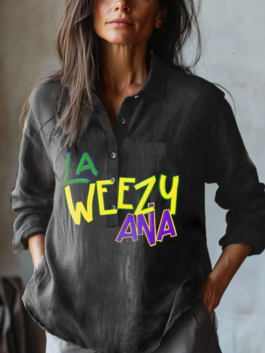 Women's   Mardi Gras  Art Print Casual Cotton And Linen Shirt