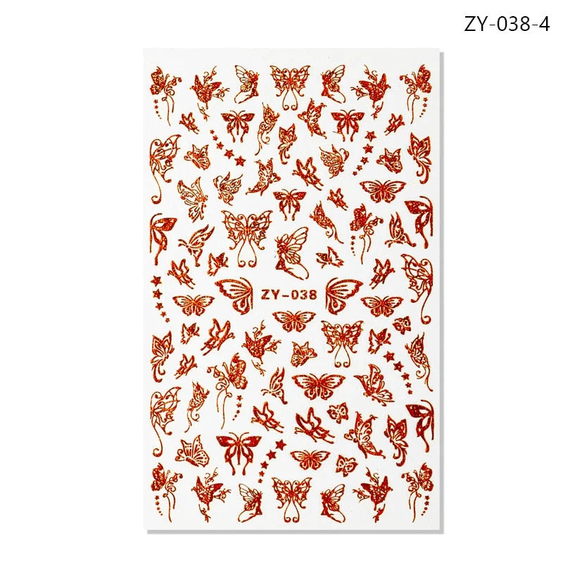 NEW Holographic 3D Laser Butterfly Nail Art Stickers Gold Silver Nail Adhesive Sliders Decals Laser Sticker Decor DIY Manicure-Nail Inspo