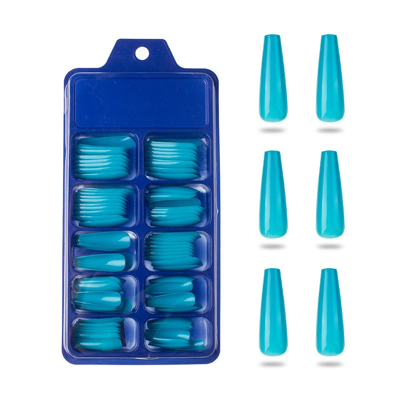 Boutique 100 Pieces Small Blue Box Solid Color Full Stickers Fake Nails Nail Patch Nail Piece White Transparent Coffin Nail