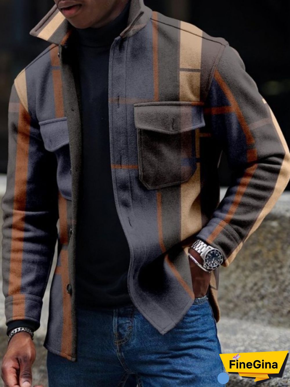 Apricot Men's Casual Geometric Pattern Jacket 004