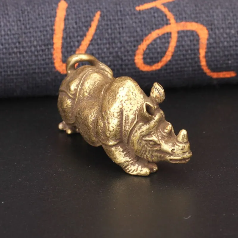 Statue Rhinocéros Laiton Miniature Ornement Décoration Animal