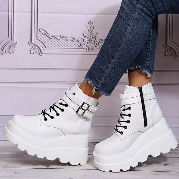 HUXM Goth Chunky Platform Heel Ankle Boots Punk Zipper Booties