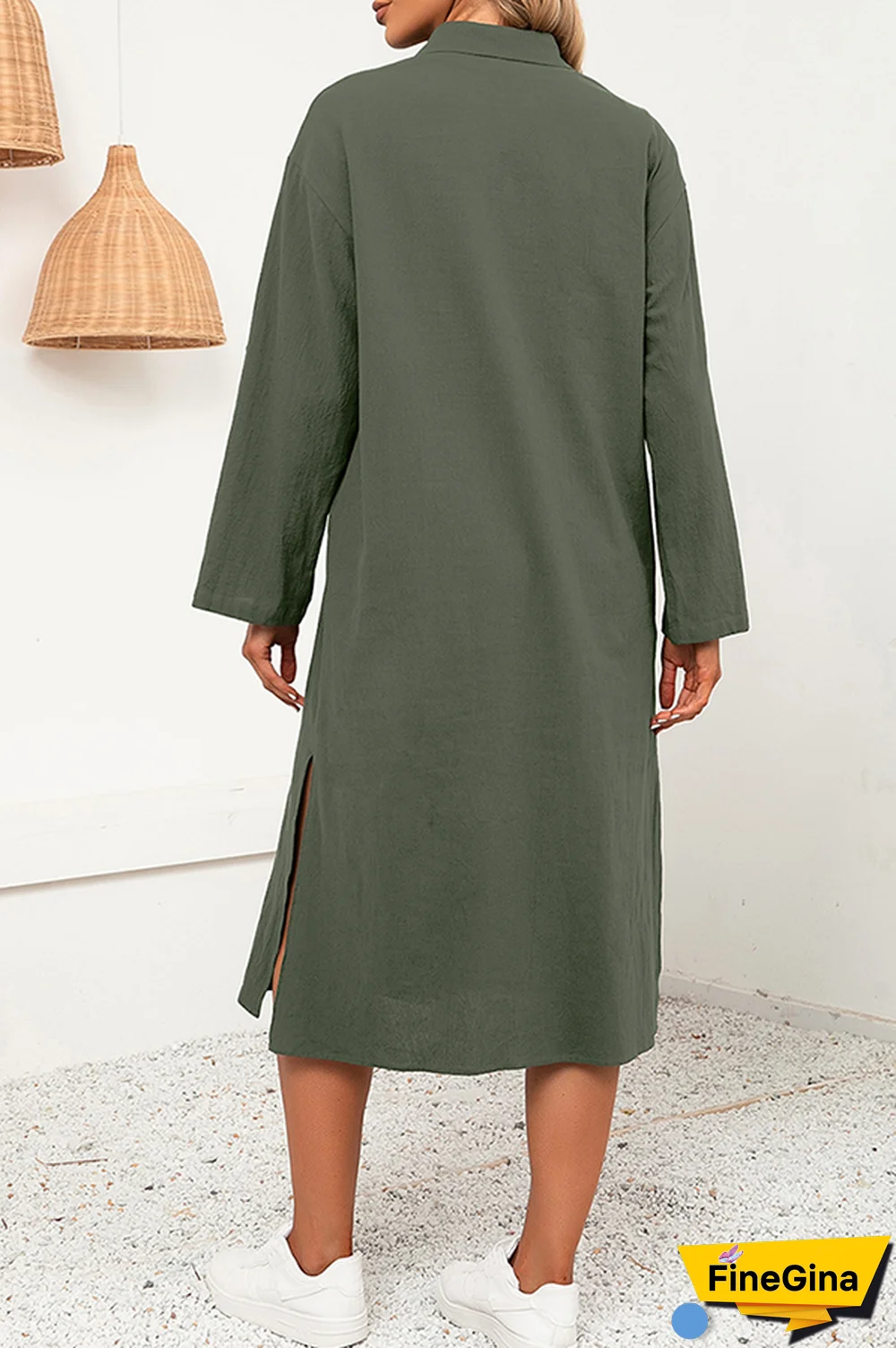 Casual Solid Split Joint Buckle Turndown Collar Shirt Dress Dresses