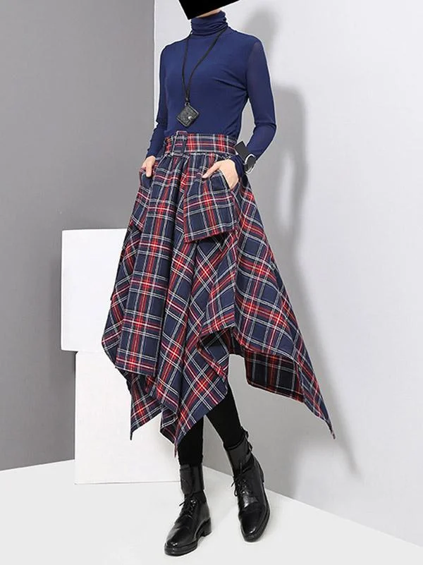 Casual Empire Belt Plaid Cropped Skirt