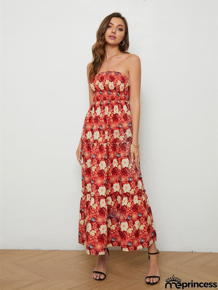 Floral Strapless Low-Back Dress