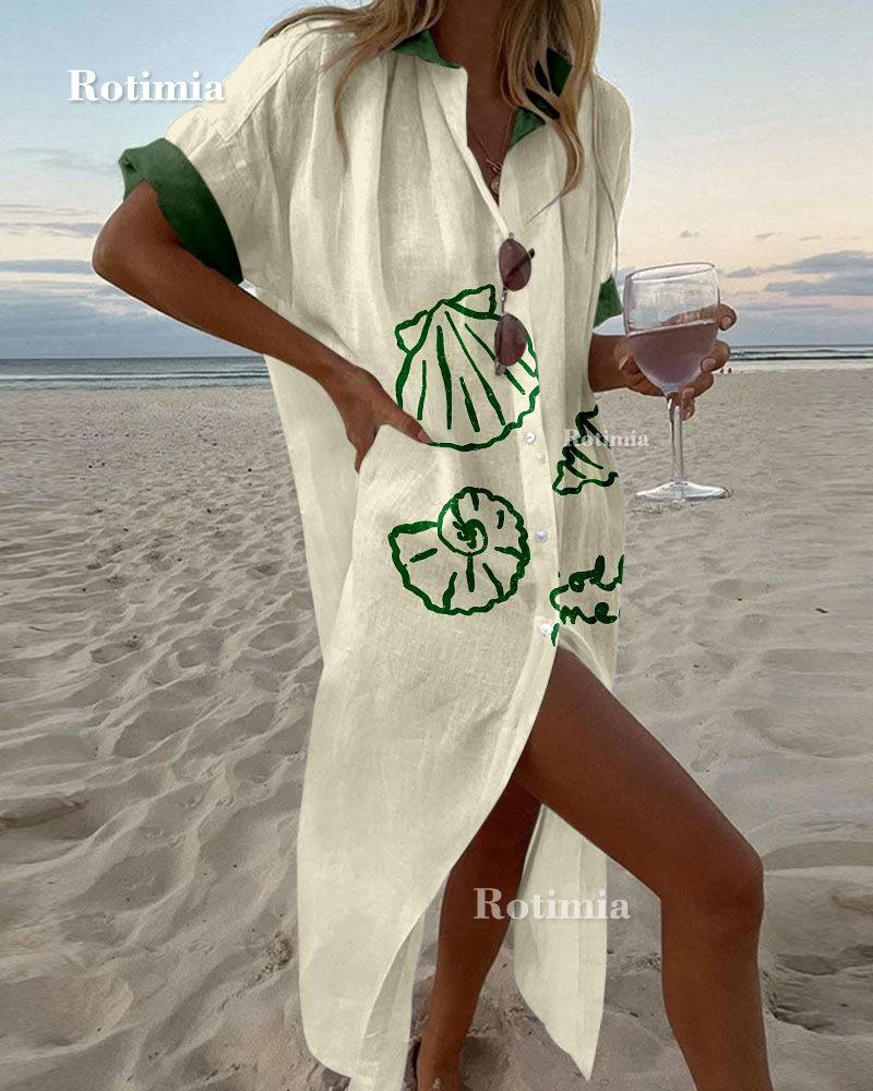 Sea Shell Printed Shirt Dress