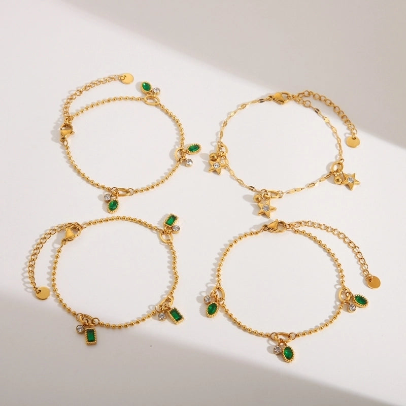 Minimalist Classic Style Geometric Star 304 Stainless Steel 18K Gold Plated Zircon Bracelets In Bulk