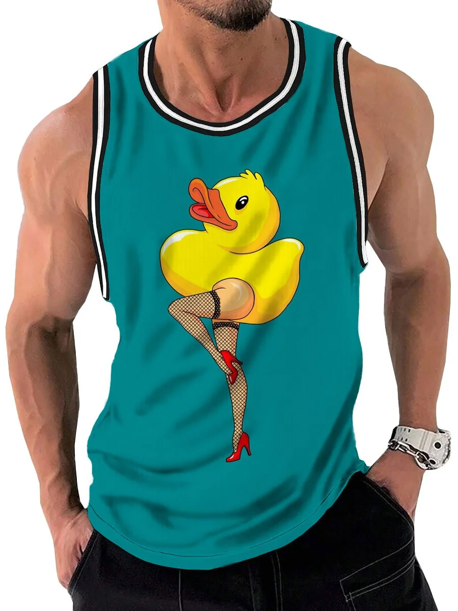 Sexy Yellow Duck Print Crew Neck Tank Top