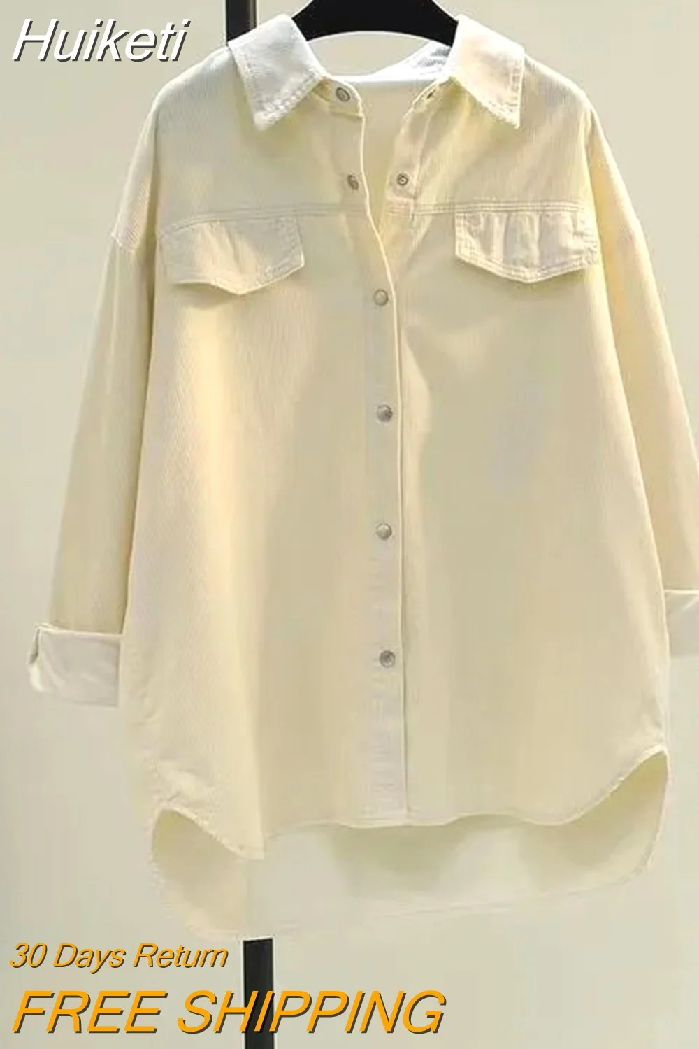 Huiketi Oversize Women Corduroy Shirt Loose Long Sleeve Pure Cotton Button Shirts Casual Korean Green Female Tops New