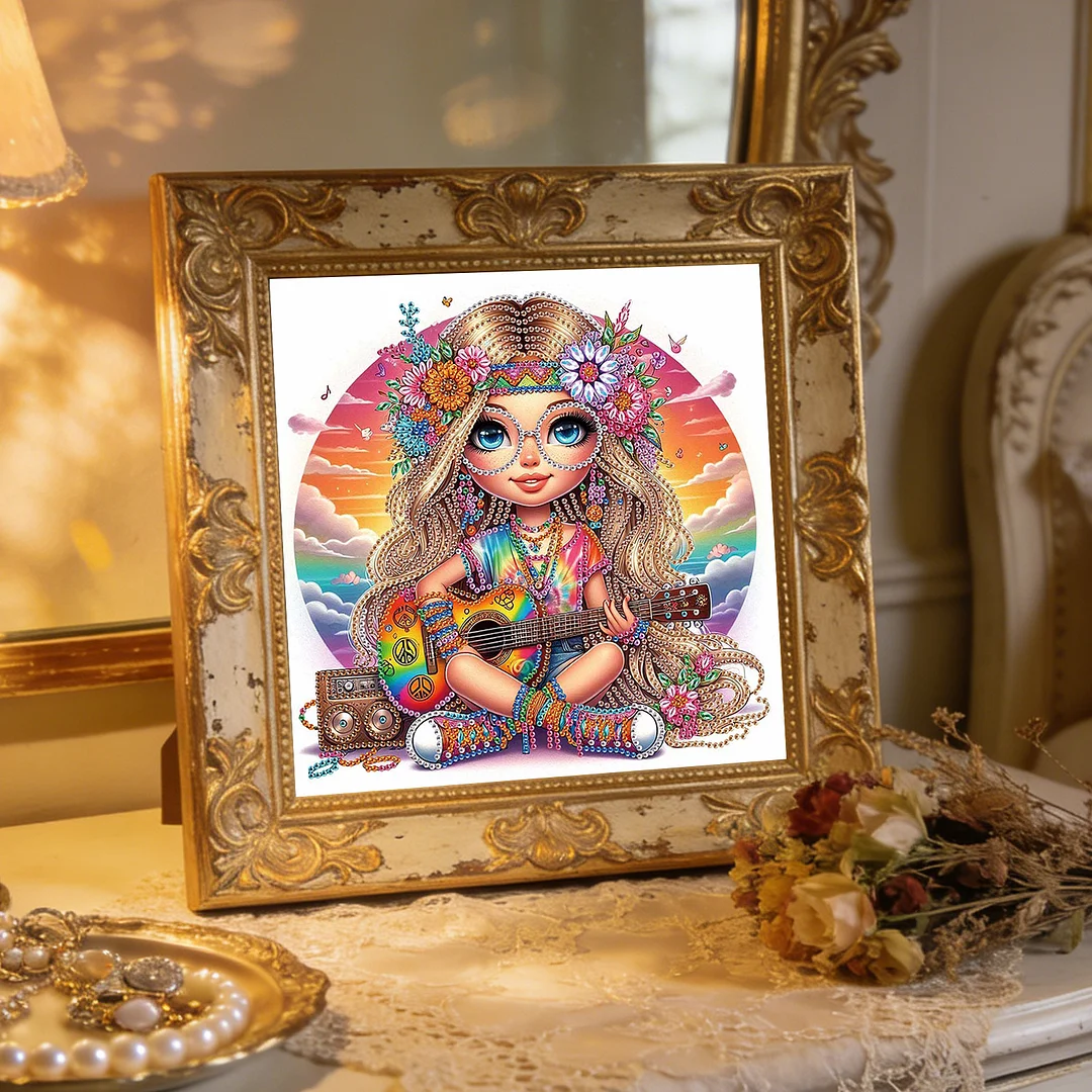 Diamond Painting - Partial Special Shaped Drill - Hippie Girl(Canvas|30x30cm)
