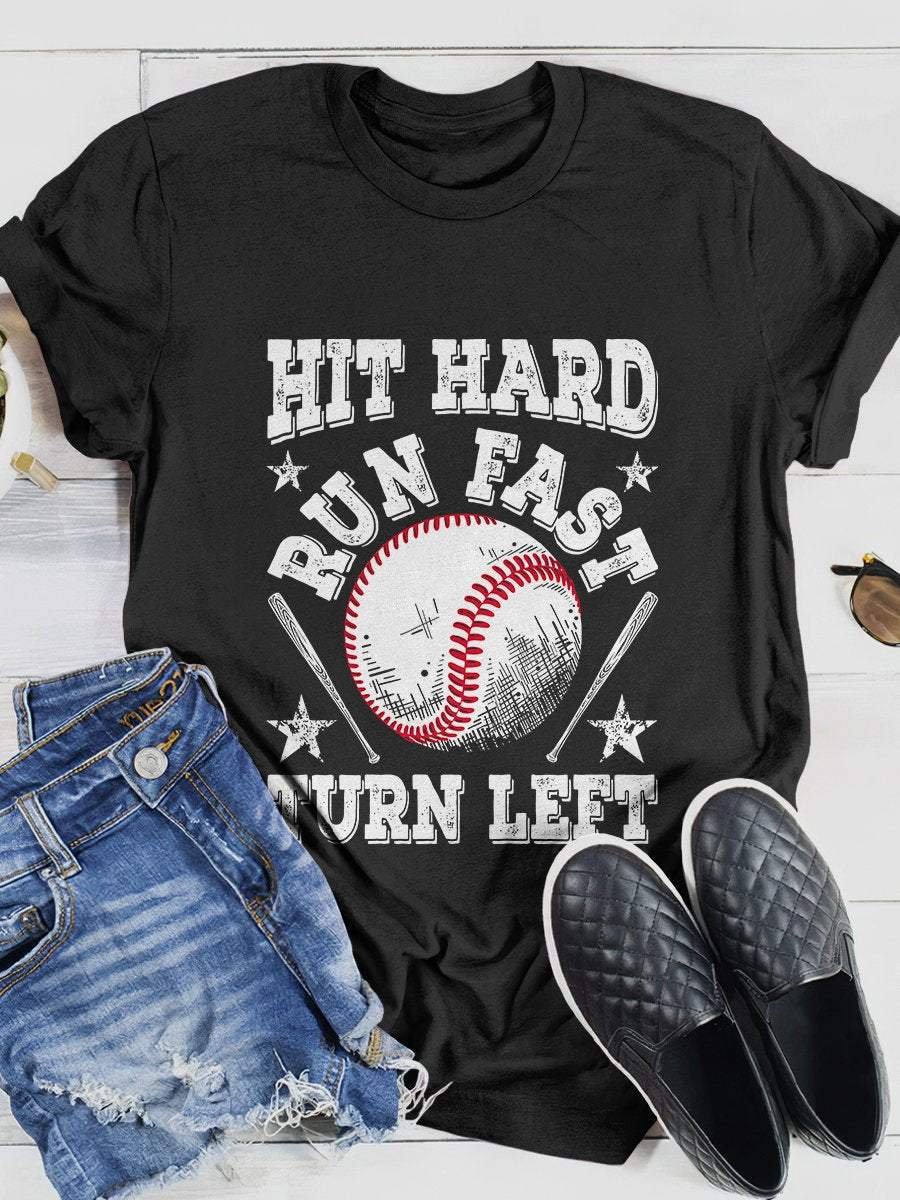 Hit Hard Baseball Print Short Sleeve T-shirt