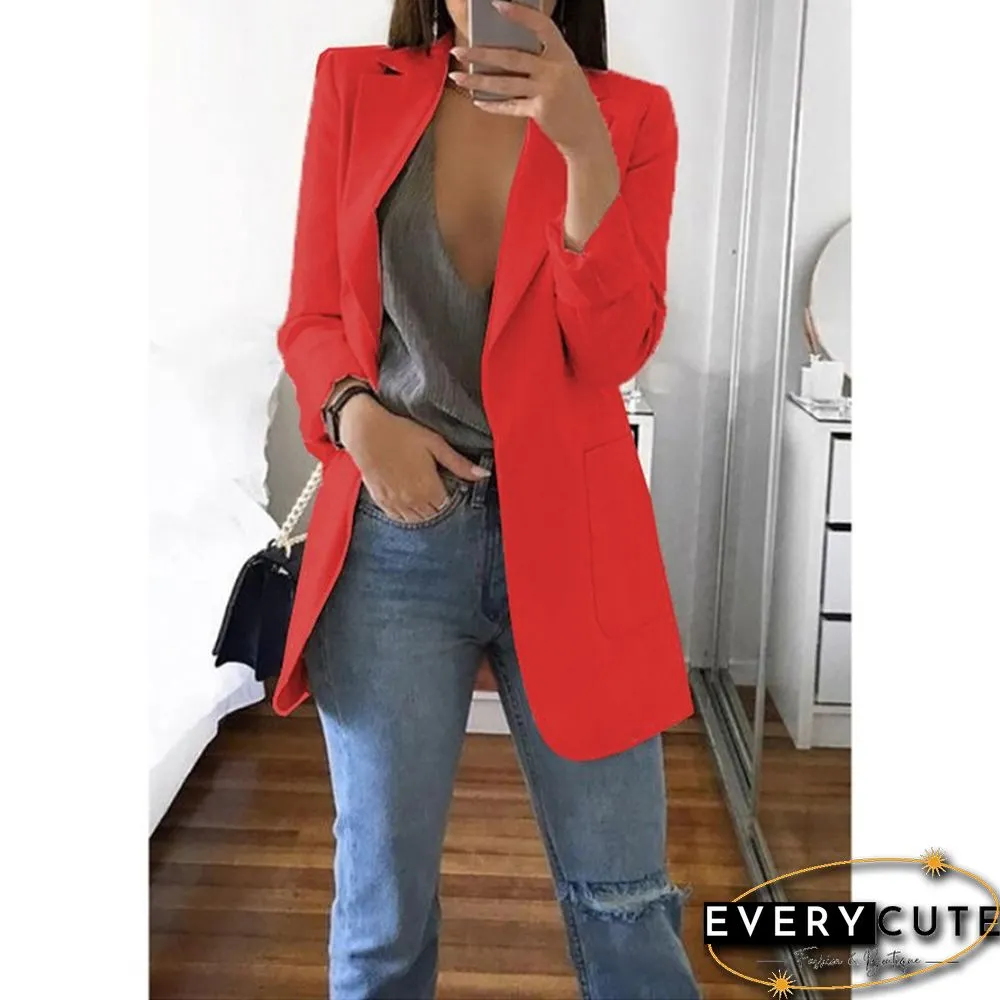 Womens Blazer Jackets Autumn Casual Plus Size Fashion Basic Notched Slim Solid Coats