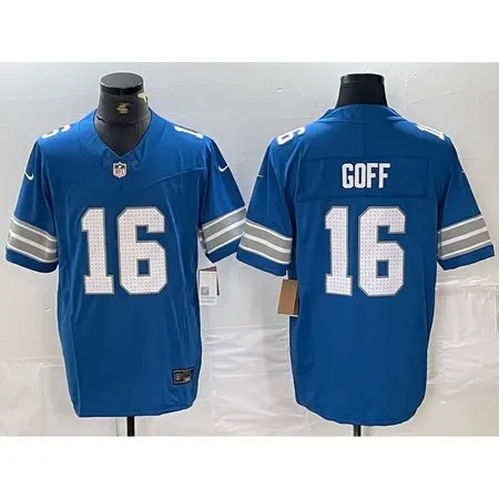 Detroit Lions  Home Game Jersey Blue #16 Jared Goff Mens
