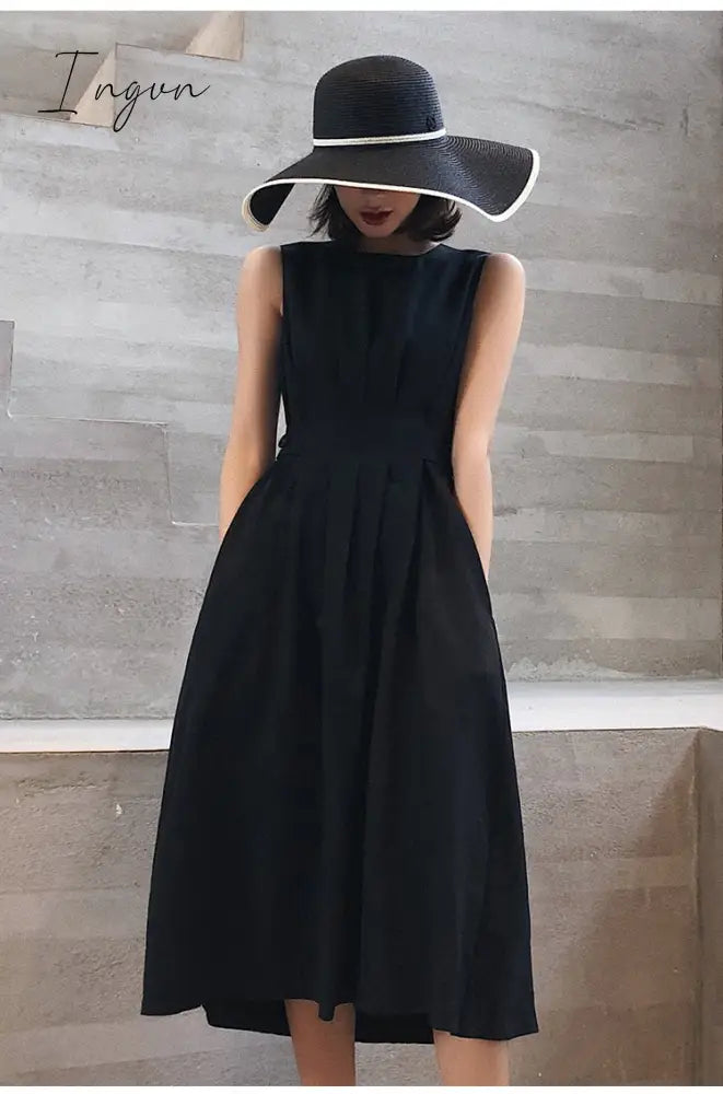 Ingvn - Women White Dress Black Fashion Elegant Party O - Neck Sleeveless Vestido Tank Sundress