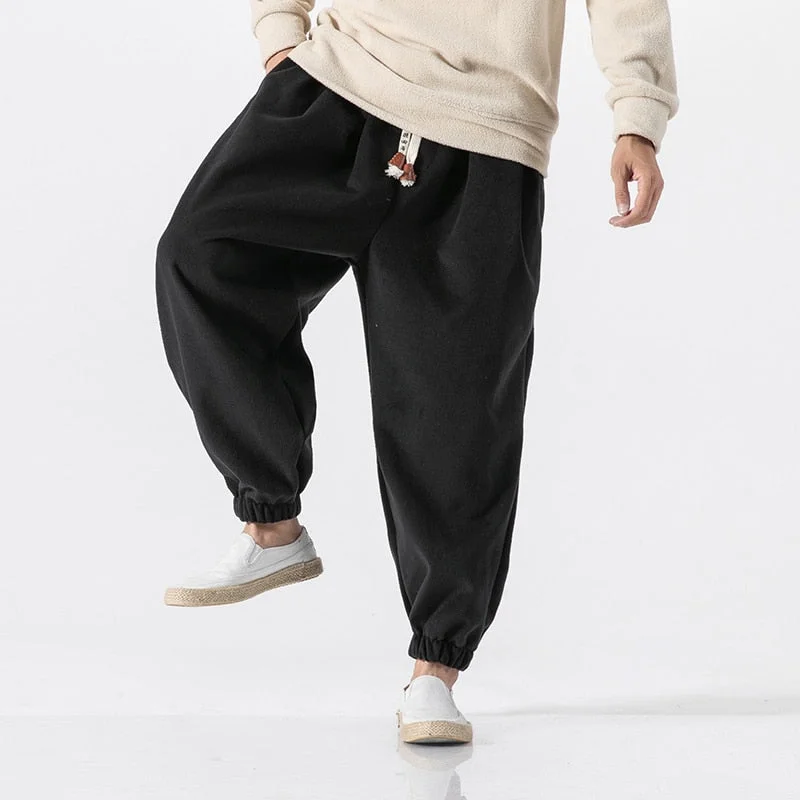 Aonga 2022 Streetwear Loose Joggers Men Japanese Harajuku Warm Winter Hip Hop Modis Baggy Harem Pants Fashion Bloom Sweatpants Male