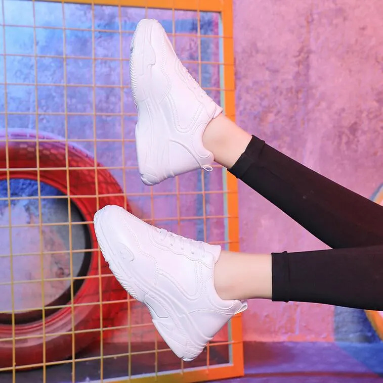 2022 Spring Fashion Women Casual Shoes Leather Platform Sport Shoes Woman Sneakers Ladies White Trainers Chaussure Femme Sneaker