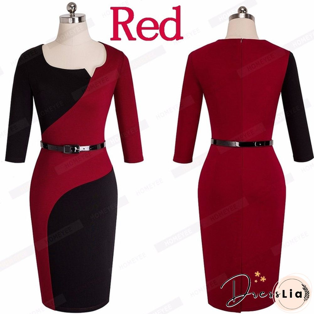 New Ladies Vintage Elegant Contrast Color Patchwork Wear To Work Vestidos Business Party Office Women Bodycon Dress