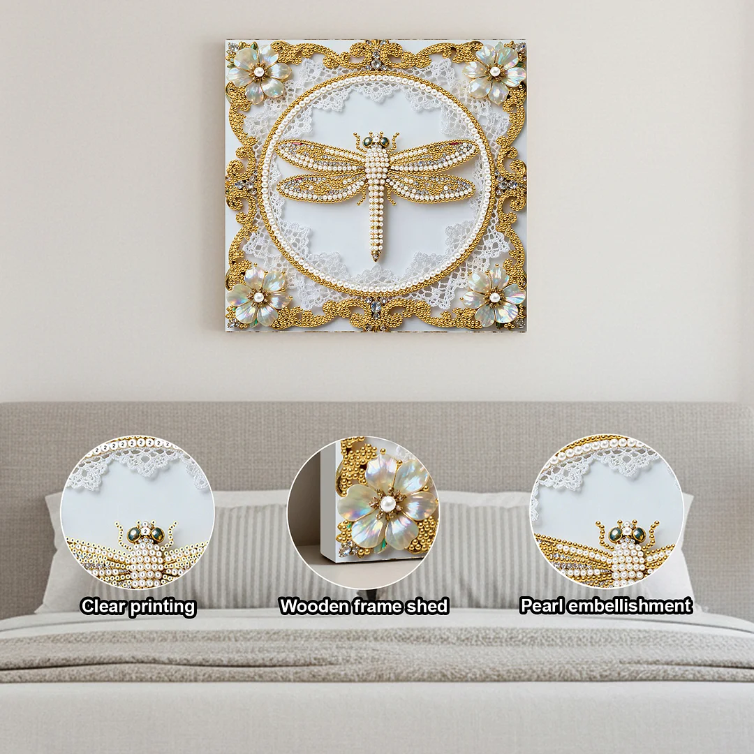 Dragonfly DIY Pearl Diamond Art Kit for Adults Home Decor 25x25cm With Frame