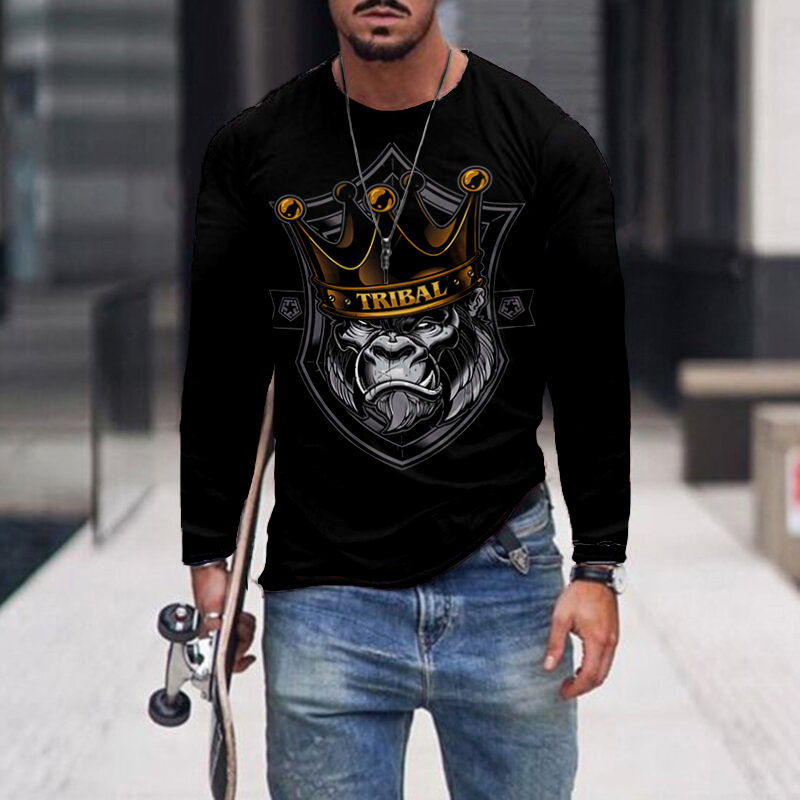 Black Street Fashion Print Long Sleeves T-Shirt wearshes