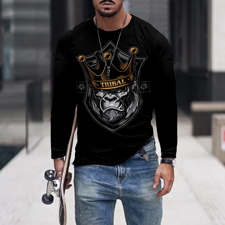 Black Street Fashion Print Long Sleeves T-Shirt