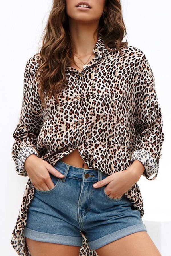 Leopard Print Buttons Loose Shirt - Life is Beautiful for You - SheChoic