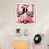Pink Polka Dot Lady Full 11CT DIY Stamped Needlework Embroidery Kit 15.75x15.75inch Embroidery Needlepoint Starter Kits Cross Stitch Art and Crafts Kits for Beginners Adults Home Decor