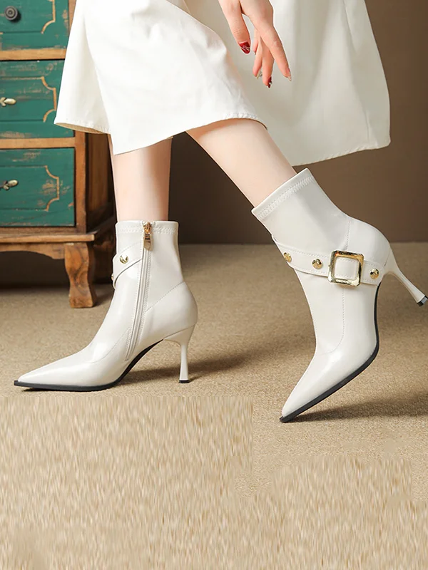 Pointed-Toe Split-Joint Boots Pumps
