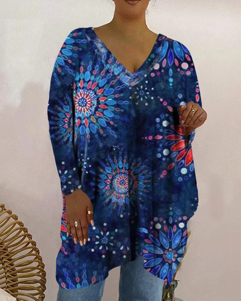 Casual Flower Pattern Loose Top
